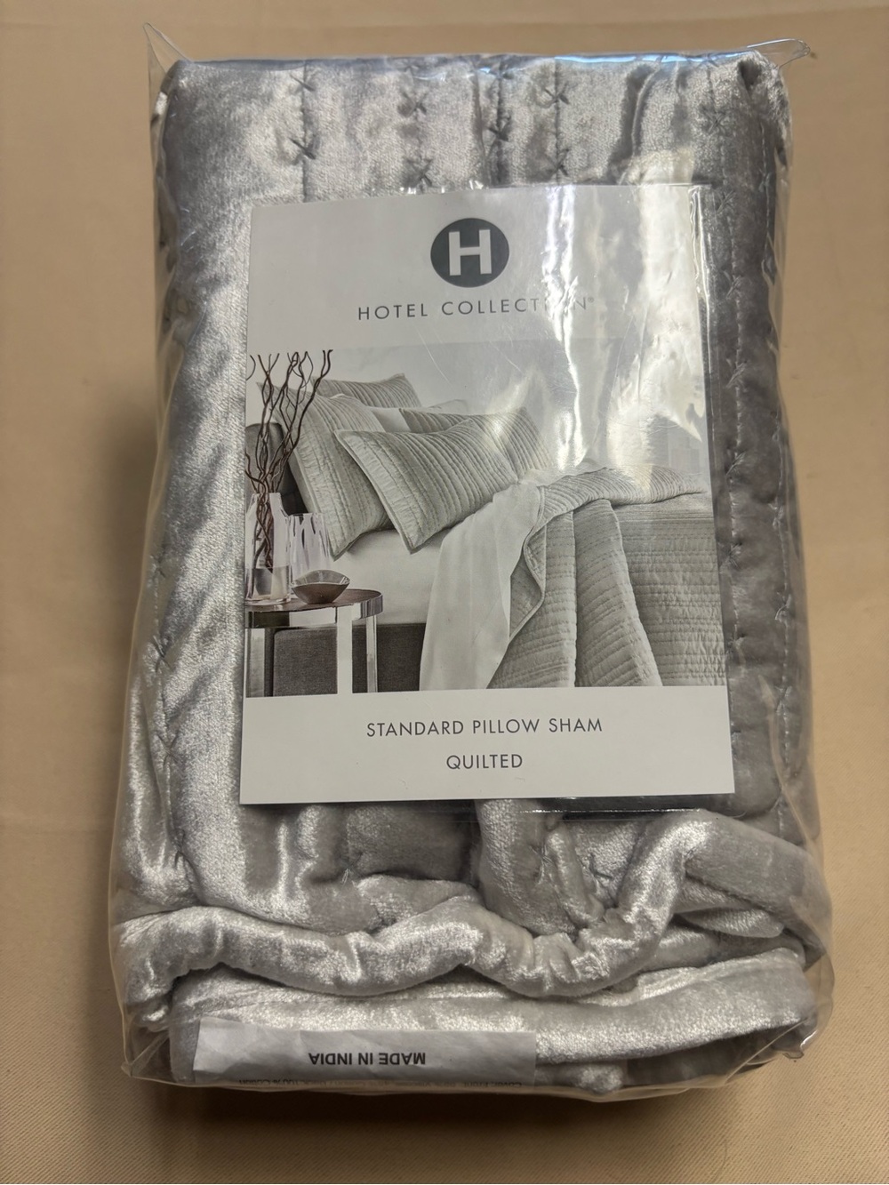 NEW Hotel Collection Quilted Standard Pillow Sham Silver Velvet Set of 1